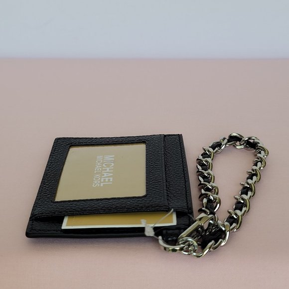 MICHAEL KORS Jet Set Small ID Pebbled Leather Chain Card Holder Case- Black⭐ - Picture 13 of 16